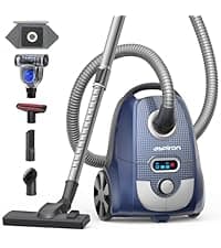 Aspiron Canister Vacuum, Upgraded 1600W Bagless Canister Vacuum Cleaner, Auto Cord Rewind, H13 HEPA Filter, 4Qt Large Capacity, 5 Tools for Hard Floors, Carpet, Pet, Upholstery, Tiles, Sapphire