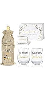 Engagement Gifts for Couples Women, Cool Wine Engaged Tumbler Gift Set Newly Presents for his and her him Fiance Fiancee Friend, Girlfriend Boyfriend Ideas with Straws, Socks, Candle & Greeting Card