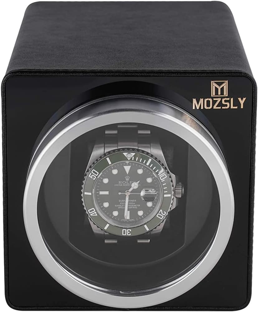 MOZSLY Watch Winder for Single Automatic Watches with Quiet Motor 12 Rotation Mode Setting Leather