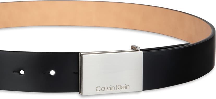 Calvin Klein Men's Modern Plaque Buckle Belt with Logo Detail for Dress Pants