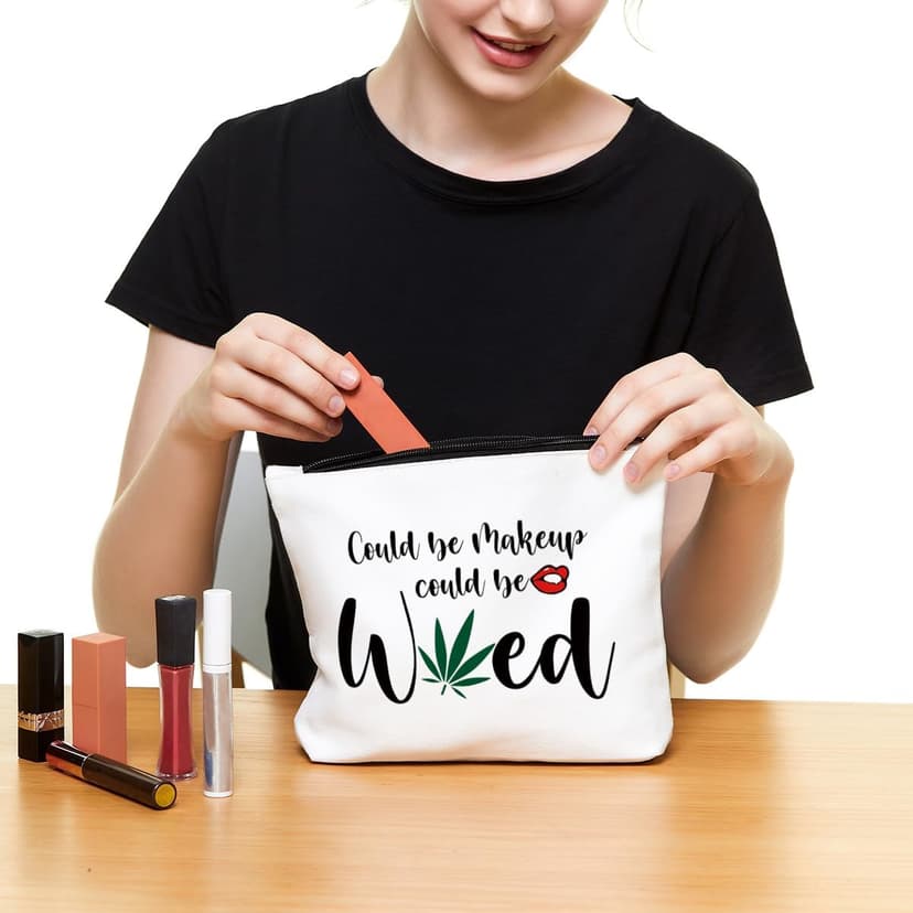 Fokongna Funny Makeup Bag Gifts For Best Friend Woman Gag Gifts for women Funny gifts Weed Small Cosmetic Bag Sister Travel Accessories Organizer Bag Toiletry Case for Birthday Christmas Gifts