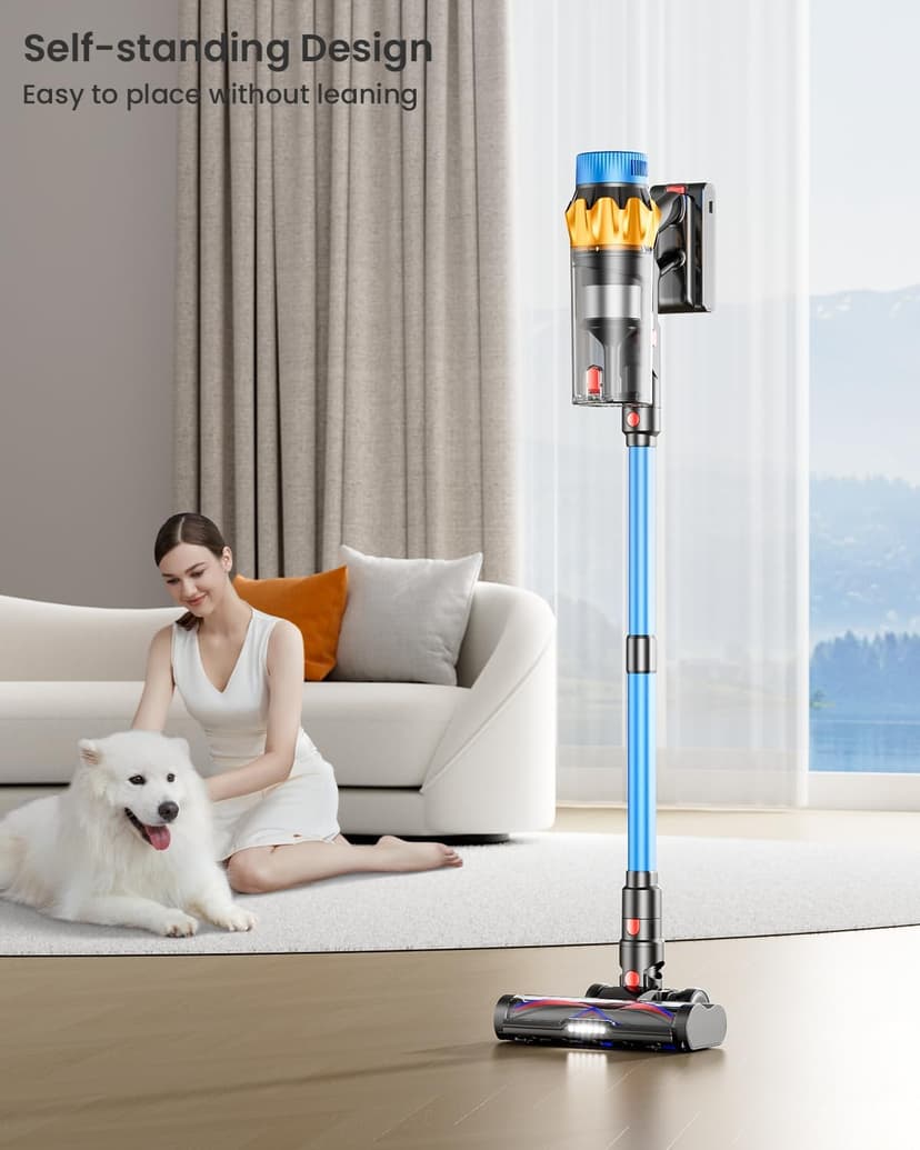 Kermoky Cordless Vacuum Cleaner, 650W 55KPA 70Mins Vacuum Cleaners for Home, Self-Standing Cordless Stick Vacuum with Anti-Tangle, Lightweight Wireless Vacuum for Hardwood Floor/Carpet/Pet Hair