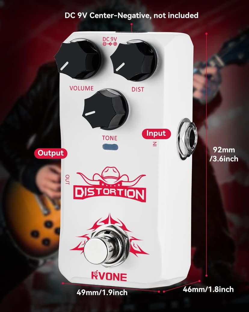 RVONE High Gain Distortion Pedal for Electric Guitar, Aluminum Guitar Pedal, Analog Guitar Effects Pedal for Compact Stage & Studio Pedal, True Bypass