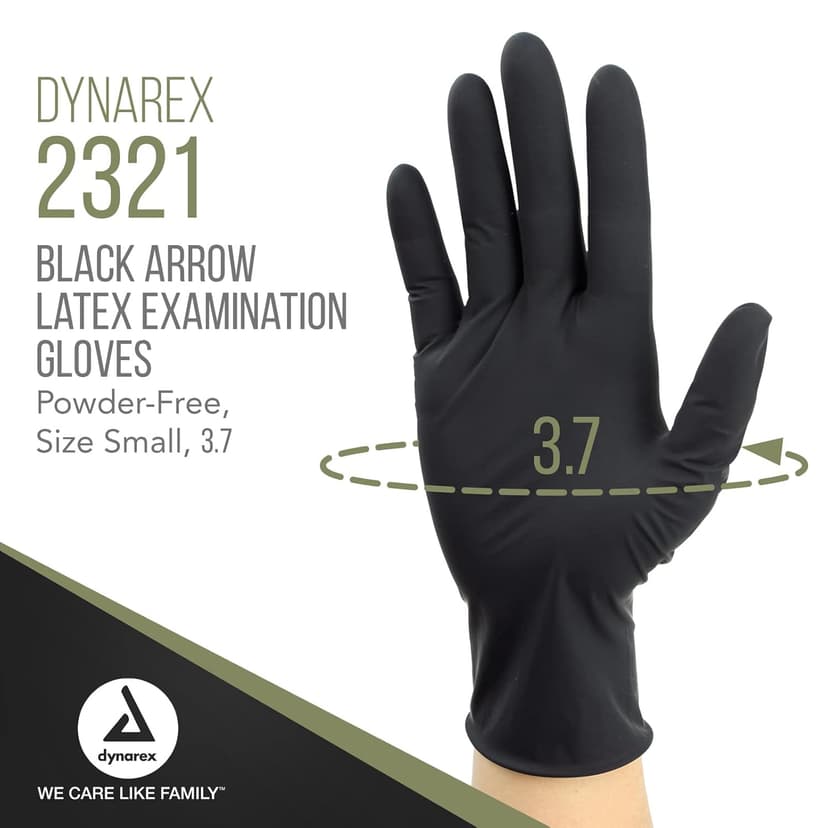 Dynarex Black Arrow Disposable Latex Exam Gloves, Powder-Free, For Healthcare, Law Enforcement, Tattoo, Salon or Spa, Black (1000, Small) [Packaging May Vary]