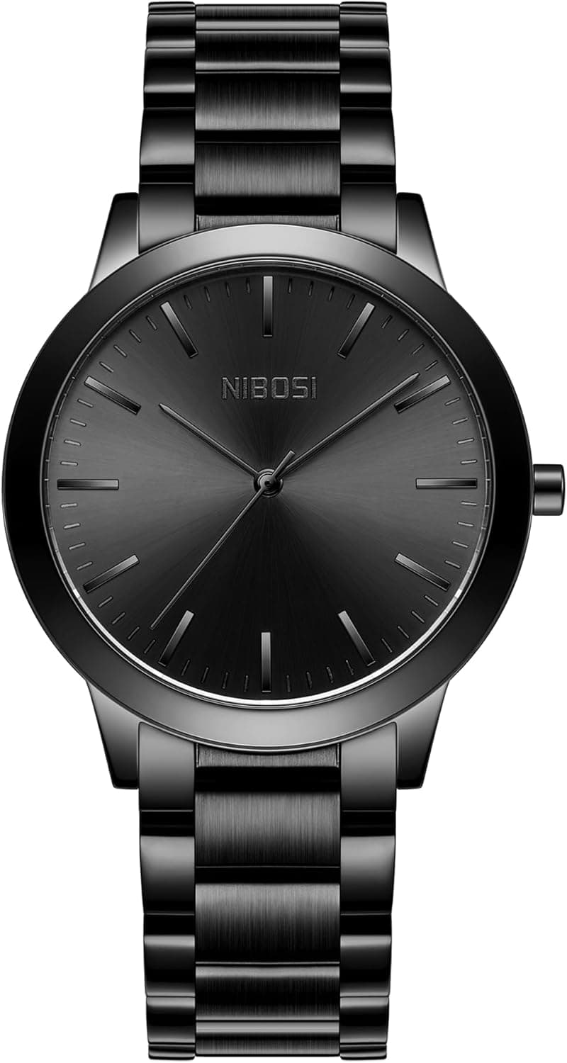 NIBOSI Men Watches Analog Quartz Stainless Steel Black Watches for Men Waterproof Business Classic Watch Fashion Minimalist Ultra Thin Wrist Watch for Work and Casual Wear