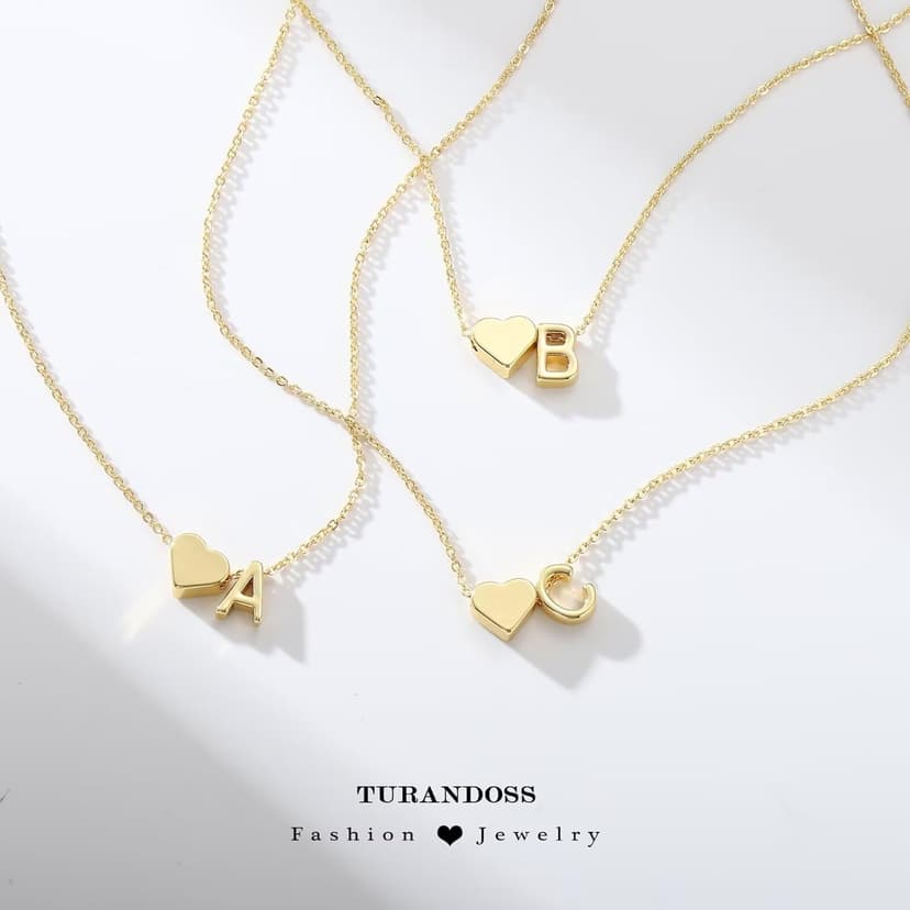 Turandoss Gold Heart Initial Necklace for Women Teen Girls - 18K Gold Plated Letter A-Z Pendant Necklace Dainty Heart Necklaces Tiny Initial Necklaces Birthday Gifts for Women Jewelry