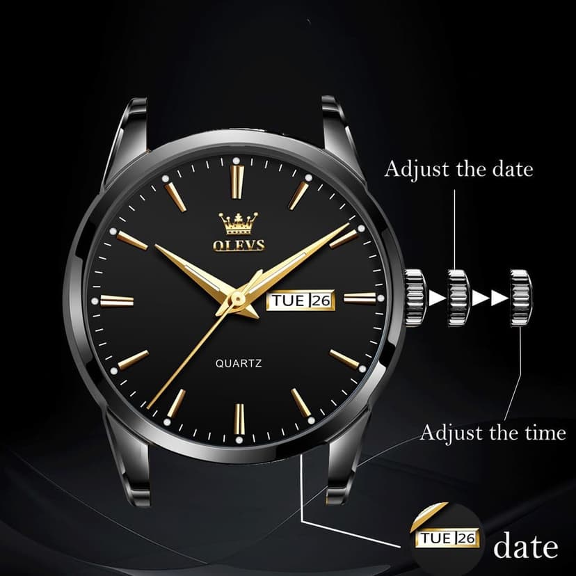 OLEVS Mens Gold Watches Waterproof Stainless Steel Lightweight Watch with Date Classic Luxury Dress Watch for Men Gold White Blue Green Dial