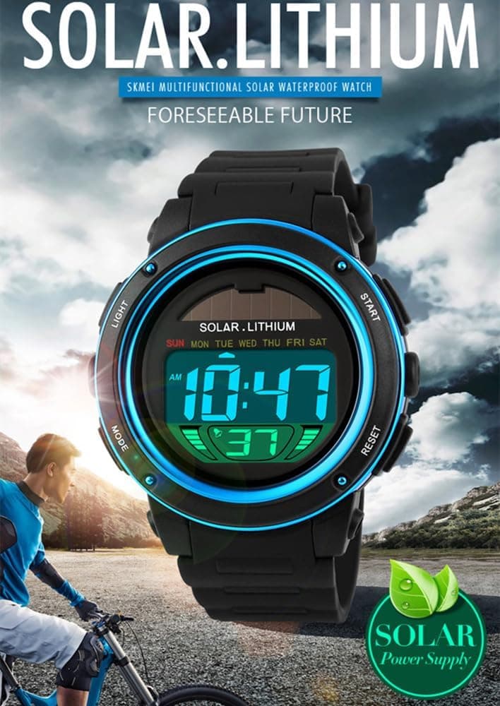 MASTOP Solar Watch Neutral LED Digital Watch Military Waterproof Sports Watch Black