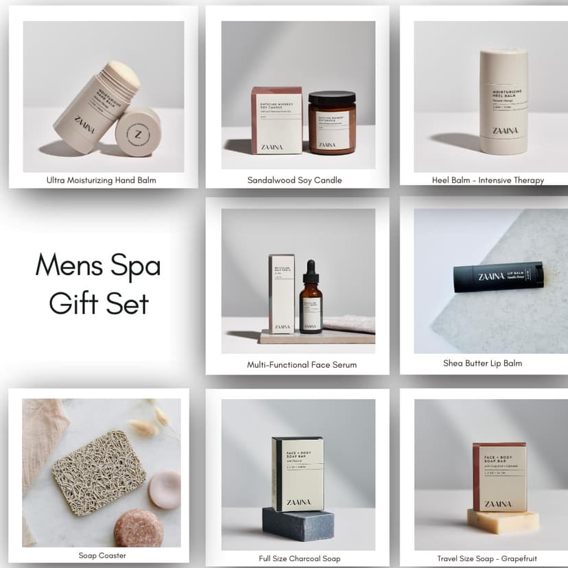 ZAAINA Men’s Self Care Kit – Luxury Spa Gift Set for Men with Face Serum, Soaps, Heel Balm & Lip Balm – Grooming Care Package for Men – Birthday & Relaxation Kit (Premium Set with Whiskey Candle)