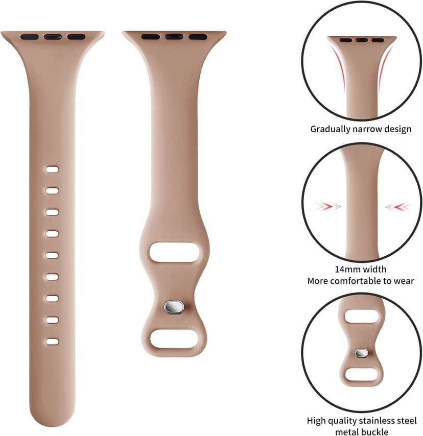 Thin Slim Band Compatible with Apple Watch 38mm 40mm 41mm 42mm 44mm 45mm 46mm 49mm, Replacement Silicone Sport Strap for iWatch Series 11/10/9/8/7/6/5/4/3/2/1 Ultra SE Women Men, Milk Tea