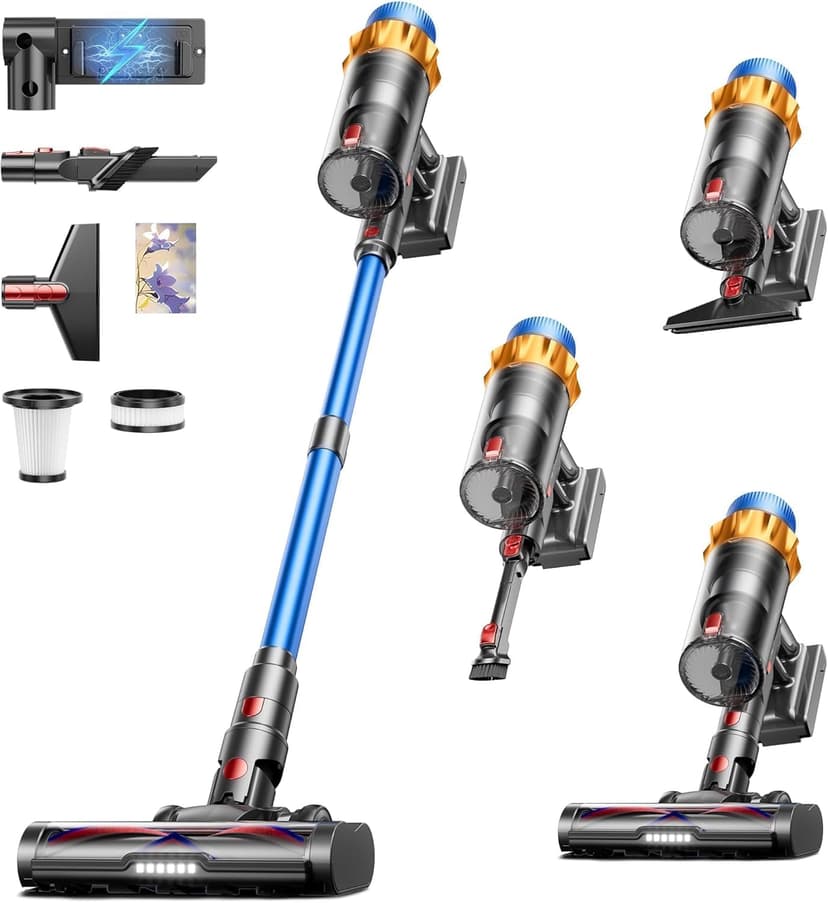 Kermoky Cordless Vacuum Cleaner, 650W 55KPA 70Mins Vacuum Cleaners for Home, Self-Standing Cordless Stick Vacuum with Anti-Tangle, Lightweight Wireless Vacuum for Hardwood Floor/Carpet/Pet Hair