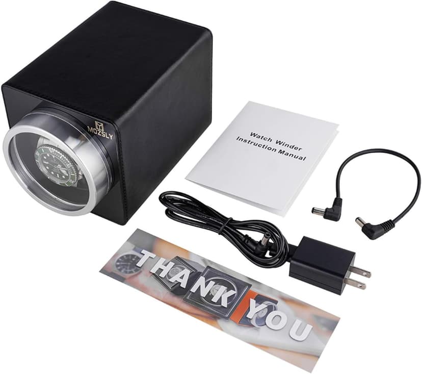 MOZSLY Watch Winder for Single Automatic Watches with Quiet Motor 12 Rotation Mode Setting Leather