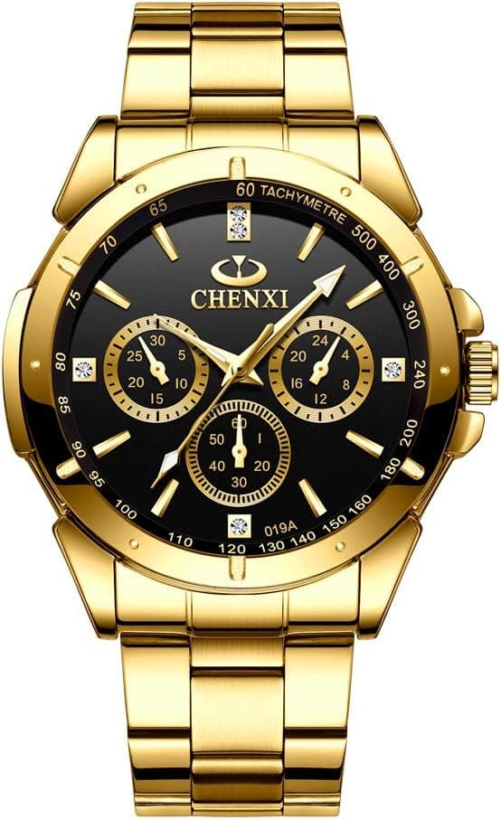 DREAMING Q&P Fq-005 Classic Style Gold Stainless Steel Mens Wrist Watches with Crystals for Man