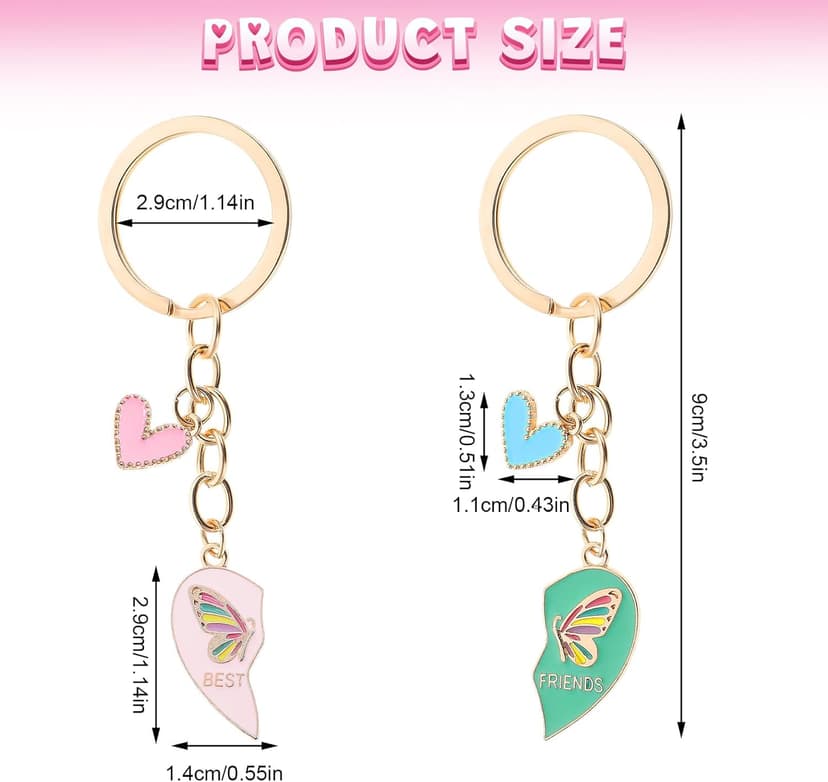 Ouligay 2 Pcs Heart Matching Keychains for Women,Best Friend Keychain,Best Friend Keyring,Long Distance Friendship Birthday Creative Gifts(Pink Bule)