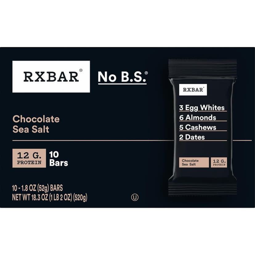 RXBAR Protein Bars, Protein Snack, Snack Bars, Chocolate Sea Salt, 18.3oz Box (10 Count)