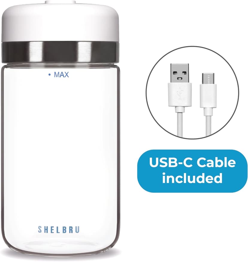 SHELBRU Smart Coffee Container & Food Storage w/Electric Vacuum Seal, Airtight Coffee Canister for Whole & Ground Bean Storage, Durable Borosilicate Glass Jar, Charging Cable Included, 10.5oz / 250g