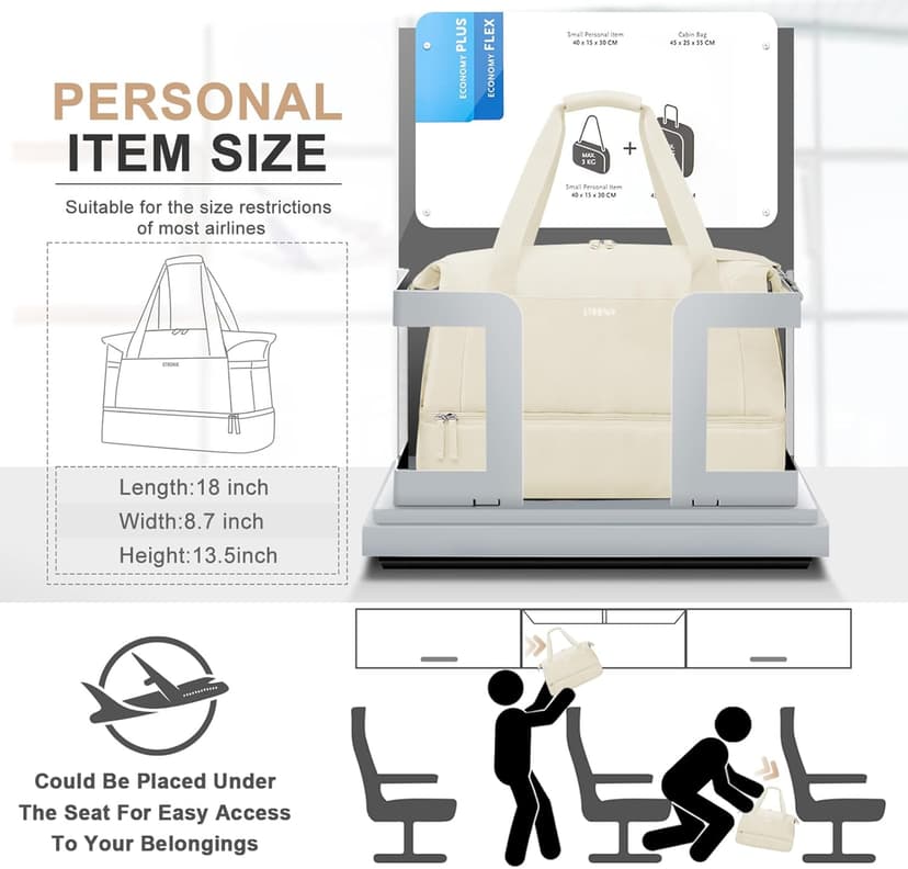 ETRONIK Gym Bag for Women, Personal Item Travel Bag with Shoes Compartment, Weekender Overnight Duffel Bag with Wet Pocket & USB Charging Port, Carry On Bag for Women, Travel, Gym, Weekend (Beige)