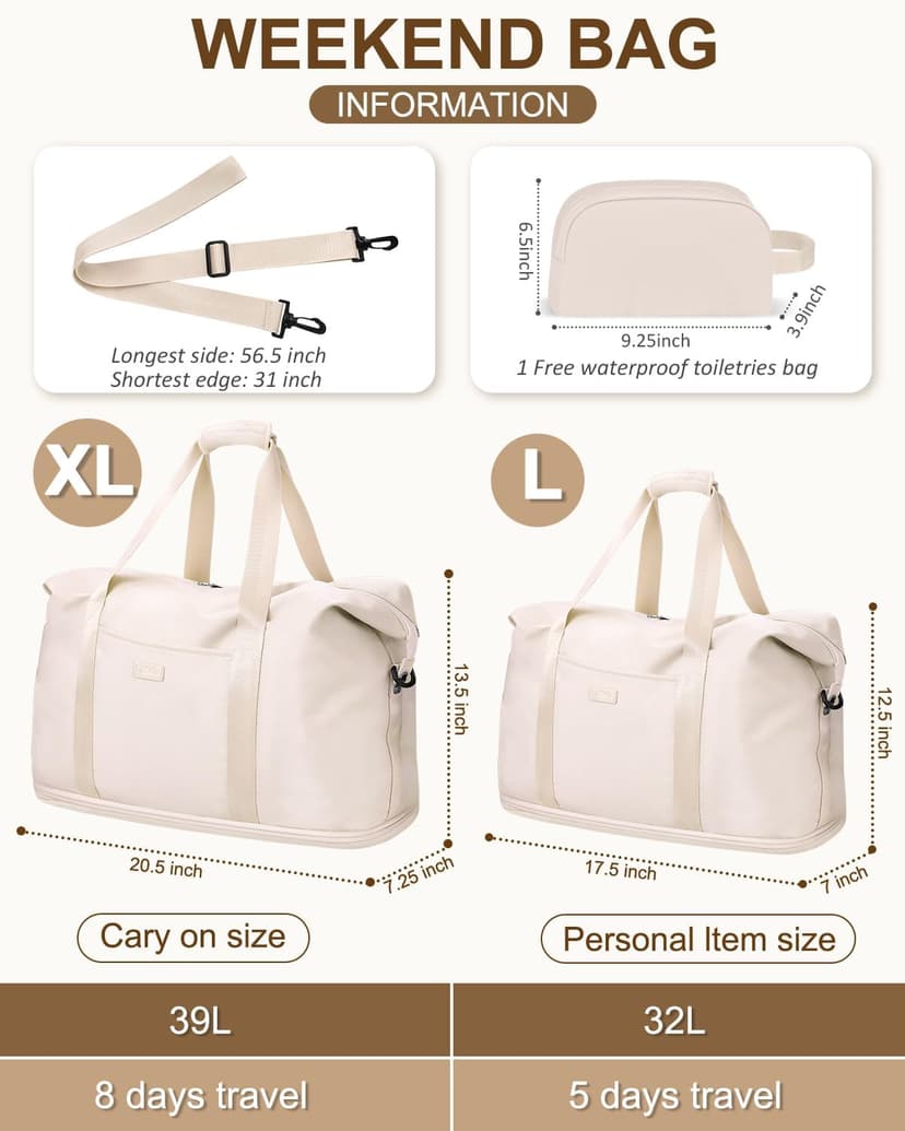 Capolo Expandable Travel Duffle Bags Weekender Overnight Bags for Women Men Hospital Bag for Women Labor Delivery with Toiletry Bag Waterproof