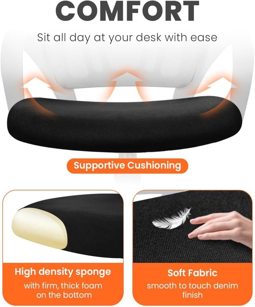 NEO CHAIR Office Desk Computer Chair Ergonomic Mesh Gaming Mid Back Seat with Comfy Lumbar Support Adjustable Height Swivel for Home Task (Black)