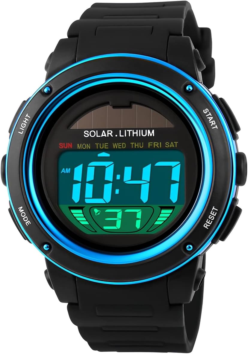 MASTOP Solar Watch Neutral LED Digital Watch Military Waterproof Sports Watch Black
