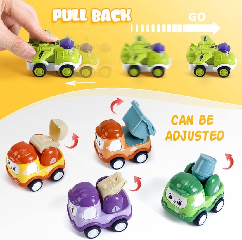 Mini Car Toys for 1 Year Old Boy Gifts, 12 Sets Pull-Back Trucks with Playmat/Storage Box for Toddlers Age 1-2, Baby Toys 12-18 Months, 1st Christmas Birthday Gifts for One Year Olds