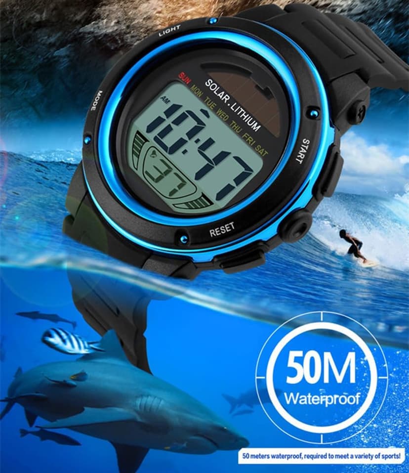 MASTOP Solar Watch Neutral LED Digital Watch Military Waterproof Sports Watch Black