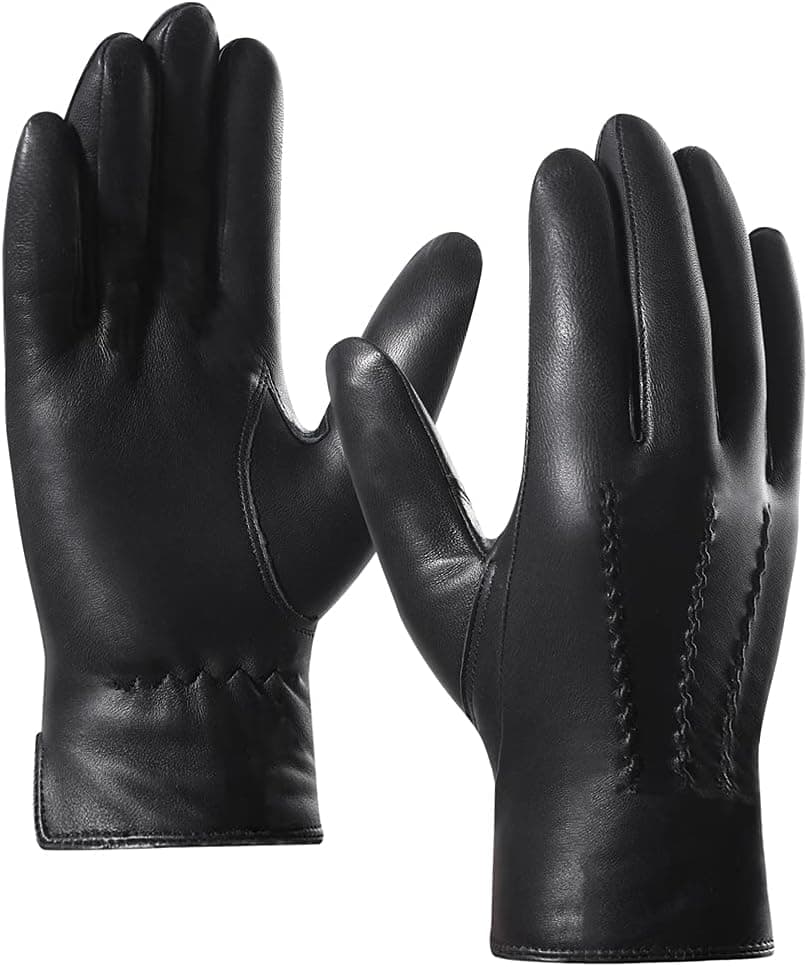 Harssidanzar Leather Gloves for Men,Winter Sheepskin Driving Gloves Cashmere Lined