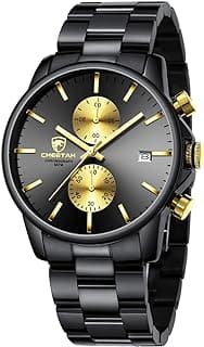 GOLDEN HOUR Fashion Business Mens Watches with Stainless Steel Waterproof Chronograph Quartz Watch for Men, Auto Date