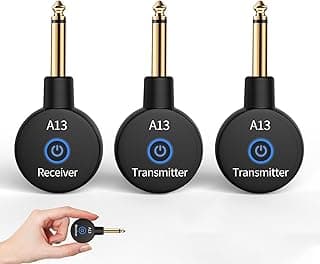 A13 Wireless Guitar Transmitters Receivers, Wireless Guitar/Bass/Keyboard System, 2.4GHz Guitar Accessories, No Latency, 100ft Range, Rechargeable 5-Hour Battery, Plug & Play (2TX+1RX)