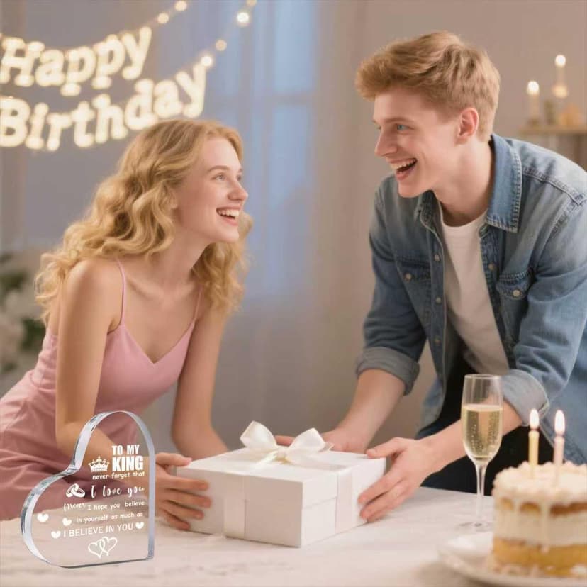 Gifts for Boyfriend, Men, Husband, I Love You Romantic Birthday Anniversary Retirement Gift - Heart Shaped Acrylic Block Paper Weights for Him Idea
