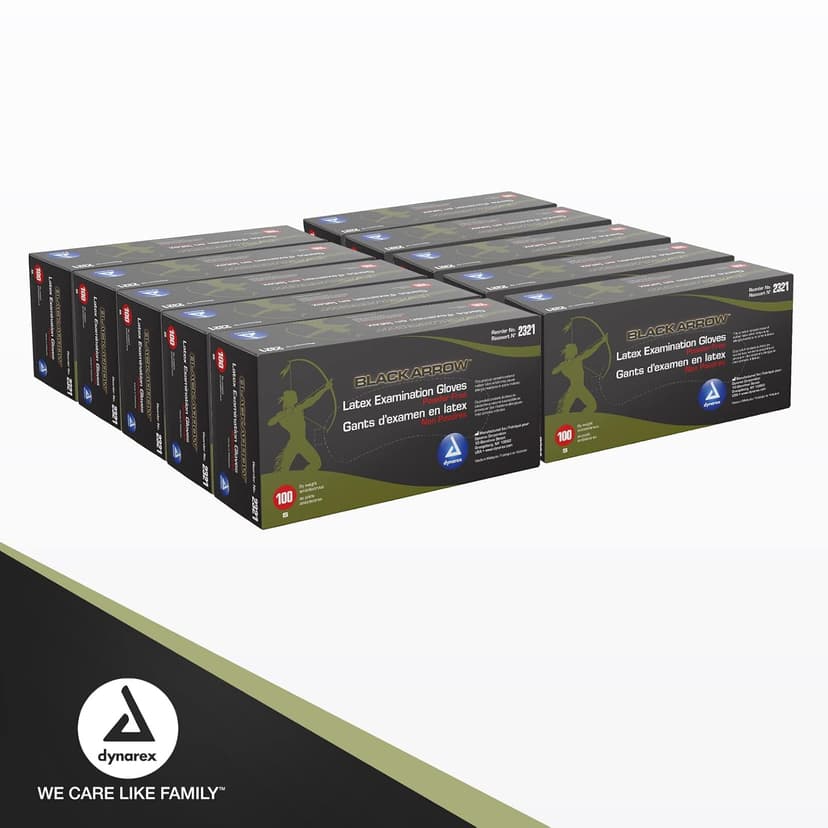 Dynarex Black Arrow Disposable Latex Exam Gloves, Powder-Free, For Healthcare, Law Enforcement, Tattoo, Salon or Spa, Black (1000, Small) [Packaging May Vary]