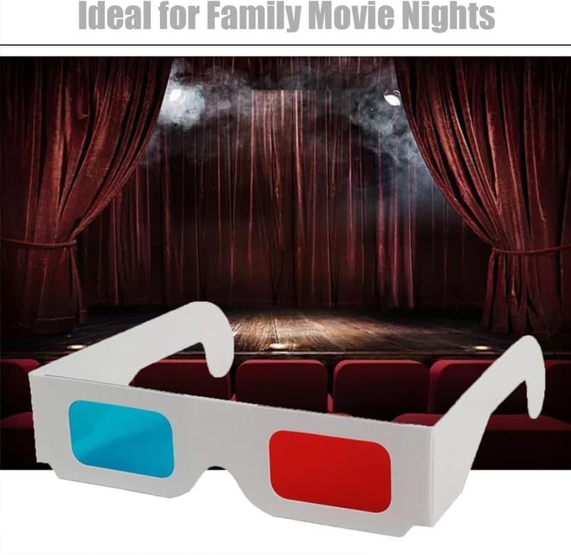 3D Glasses for Movies Red/Cyan Cardboard 3D Glasses in White Frame Anaglyph Cardboard for Movies