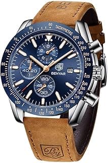 BENYAR Mens Watches Quartz Analog Chronograph Waterproof Wrist Watches for Men Fashion Business Work Casual Sport Dress Watch with Calendar