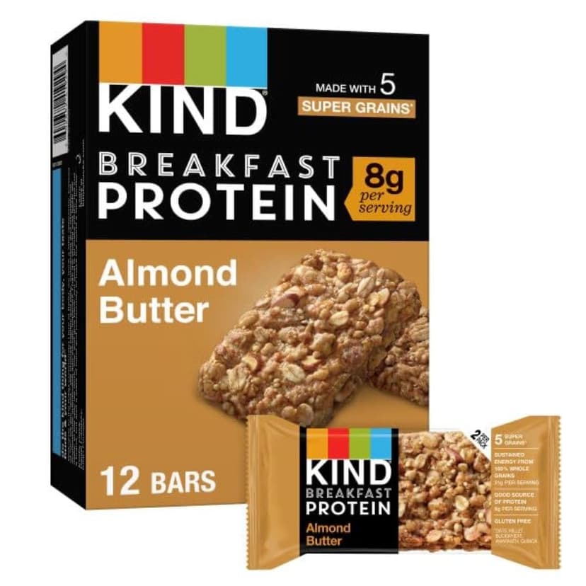 KIND Breakfast Protein Bars, Almond Butter, Healthy Snacks, Gluten Free, 8g Protein, 6 Count