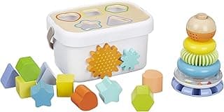 Amazon Basics Wooden Shape Sorter and Rainbow Stacker Classic Baby Toy Set-Sorting Play For Infants Age 12M+, Medium, Multicolor