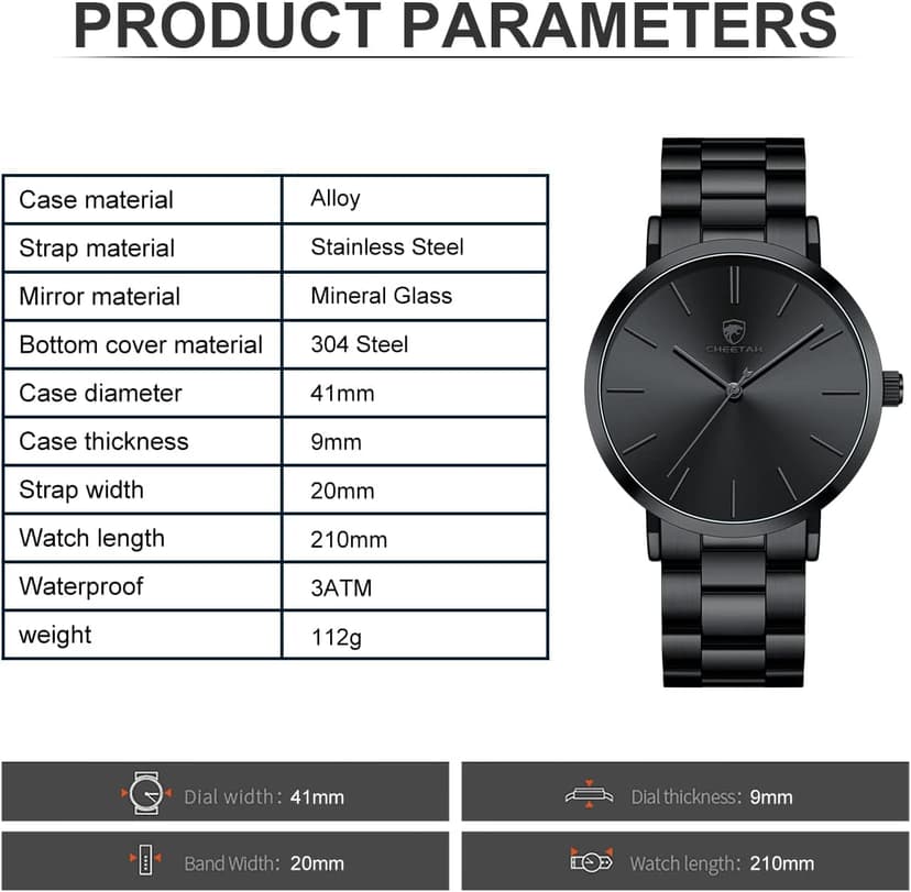 GOLDEN HOUR Men's Watches Slim Minimalist Runway Plated Stainless Steel Quartz Analog Watch