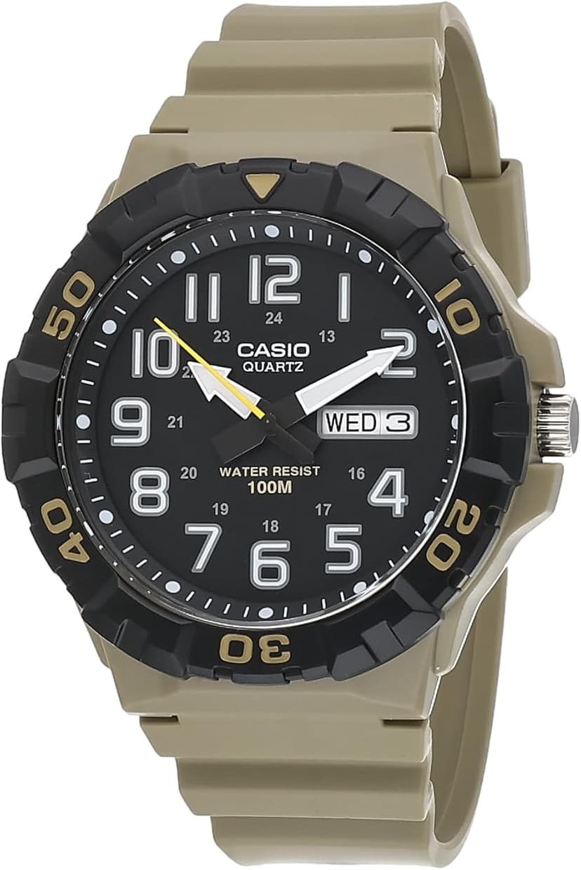 Casio MRW200H Series | Men's Analog Watch | Sporty Design | 100 Meter Water Resistance | Date Display | Rotary Bezel | Regular Time Keeping (HR, Min, SEC, PM, Date, Day) | 3 Year Battery