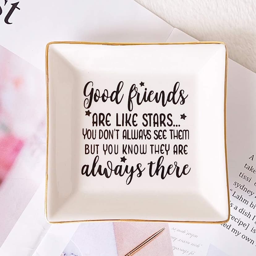 PUDDING CABIN Birthday Gifts for Friends Female Ring Trinket Dish - “Good Friends Are Like Stars You Don't Always See Them But You Know They Are Always There” Friendship Gifts for Women Friends