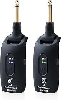 A9 Wireless Guitar System - 2.4GHz Guitar Accessories Transmitter Receiver, 24-bit 48KHz Audio, 100ft Range, No Latency, 4-Hour Rechargeable Battery, for Electric Bass (Black(1TX+1RX))