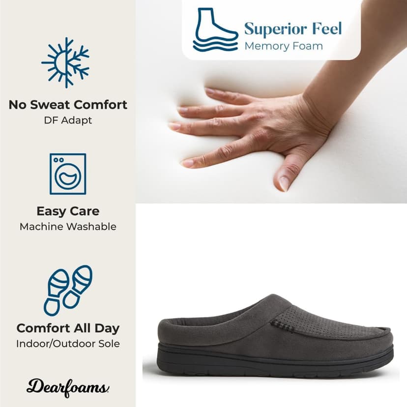 Dearfoams Men’s Brendan Indoor/Outdoor Breathable Memory Foam Clog House Shoe with Wide Widths Slipper