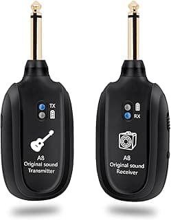 Muscab A8 Wireless Guitar Transmitter Receiver System - 2.4GHz Rechargeable, 24-bit/48KHz Audio, Low Latency <4ms for Electric Guitar & Bass - Clean Wireless Audio for MUSIC and BASS GUITARS