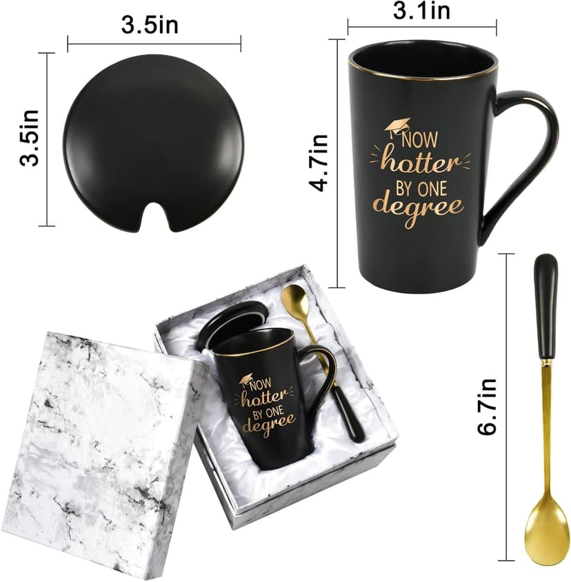 YHRJWN - Graduation Gifts, Now Hotter By One Degree Coffee Mug, Graduation Gifts for Her Him Girls Friends, Christmas Gifts for Masters Degree Graduates Grad College High School 14 Oz Black