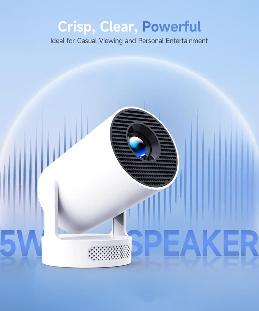 Mini Projector 4K support with WiFi 6 and Bluetooth 5.4, 5w Soundbase Speaker, Auto Vertical Keystone 180°Rotatable Portable Proyector for Home Bedroom Outdoor HY300Pro+