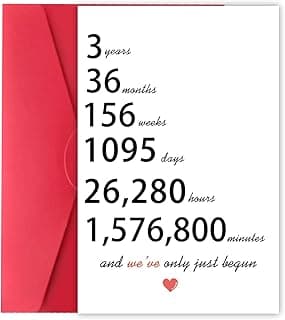Lovely 3rd Anniversary Card Gifts for Husband Wife, Happy 3 Year Gifts for Anniversary for Boyfriends Girlfriends, Surprise 3 Years Marriage Gift for Couple, Sweet 3 Wedding Years Anniversary Card for
