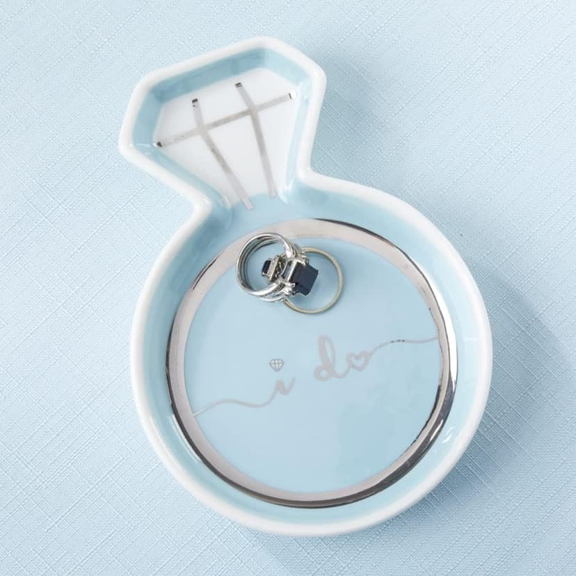 Kate Aspen Diamond Ring Trinket Dish - Jewelry Holder Ring Dish, Engagement Gifts for Couples, Bridal Shower Gifts, Bride to Be or Wedding Ring Dish - Ceramic Something Blue Gift for Bride