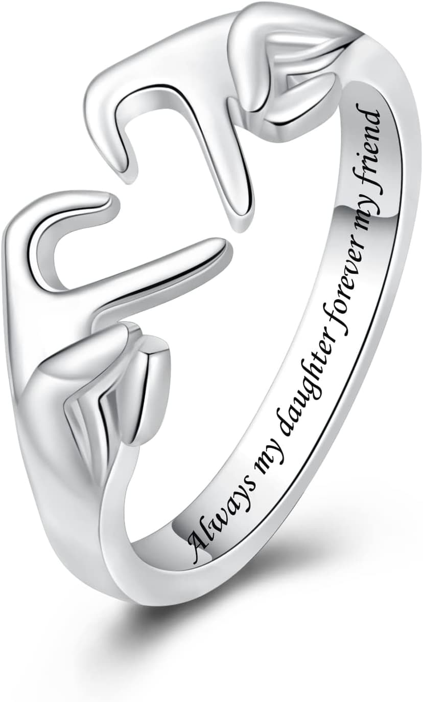 925 Sterling Silver Heart Claddagh Rings for Women Teens, Adjustable White Gold Plated Ring Friendship Promise Love Heart Jewelry Rings Mothers Day Valentines Holiday Gifts for Women Friends