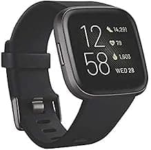 Fitbit Versa 2 Health & Fitness Smartwatch with Heart Rate, Music, Alexa Built-in, Sleep & Swim Tracking, Black/Carbon, One Size (S & L Bands Included) (Renewed)