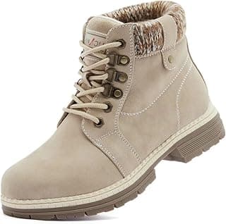 ANJOUFEMME Casual Winter Hiking Boots For Women - Womens Outdoor Snow Ankle Boots Waterproof Lightweight Lace up Fur Lined Walking Hiking Shoes