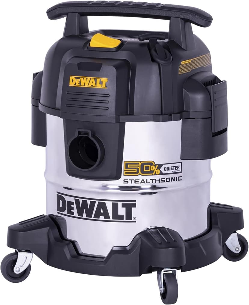 DEWALT 5 Gallon STEALTHSONIC Shop Vacuum Wet and Dry, Powerful Suction & Portable Shop Vac with Attachments, Ultra Quiet Wet Dry Vacuum for Home, Garage, Car, Workshop, Jobsite, DXV05S-QT, 4 Peak HP