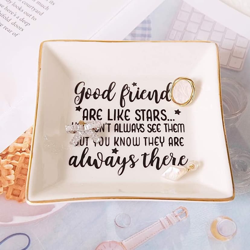 PUDDING CABIN Birthday Gifts for Friends Female Ring Trinket Dish - “Good Friends Are Like Stars You Don't Always See Them But You Know They Are Always There” Friendship Gifts for Women Friends